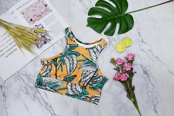 Seamless Leaf Print Sports Yoga Set Gym Fitness Tracksuit Fashion Top Leggings Suit Jogging Workout Training Dance Clothing Suit | Vimost Shop.