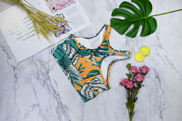 Seamless Leaf Print Sports Yoga Set Gym Fitness Tracksuit Fashion Top Leggings Suit Jogging Workout Training Dance Clothing Suit | Vimost Shop.