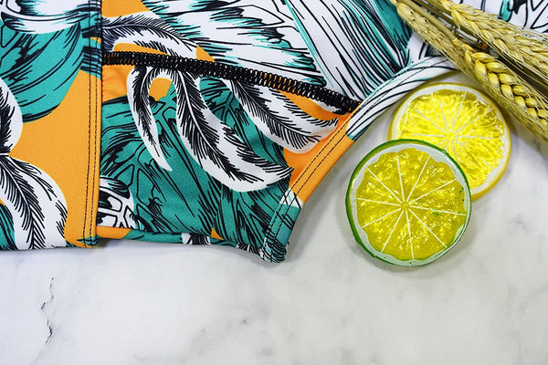 Seamless Leaf Print Sports Yoga Set Gym Fitness Tracksuit Fashion Top Leggings Suit Jogging Workout Training Dance Clothing Suit | Vimost Shop.