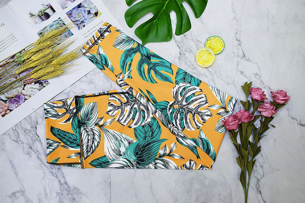 Seamless Leaf Print Sports Yoga Set Gym Fitness Tracksuit Fashion Top Leggings Suit Jogging Workout Training Dance Clothing Suit | Vimost Shop.