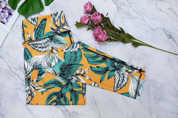 Seamless Leaf Print Sports Yoga Set Gym Fitness Tracksuit Fashion Top Leggings Suit Jogging Workout Training Dance Clothing Suit | Vimost Shop.