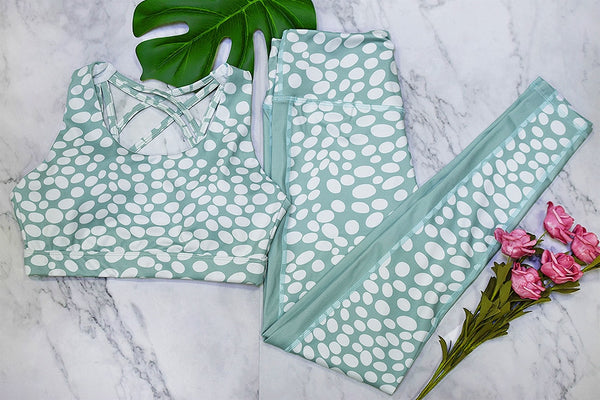 Seamless Dots Print Sports Yoga Set Gym Fitness Tracksuit Fashion Bra Top Leggings Suit Jogging Workout Training Dance Clothing | Vimost Shop.