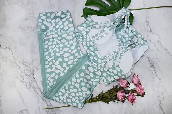 Seamless Dots Print Sports Yoga Set Gym Fitness Tracksuit Fashion Bra Top Leggings Suit Jogging Workout Training Dance Clothing | Vimost Shop.