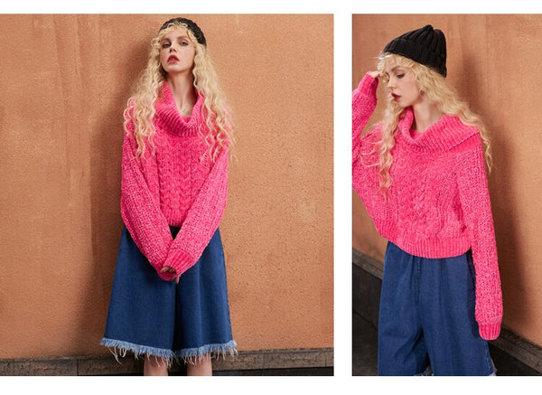 Gray Solid Knitted Casual Sweater Women Autumn Rose Red Pure Korean Ladies Off-Shoulder Top | Vimost Shop.