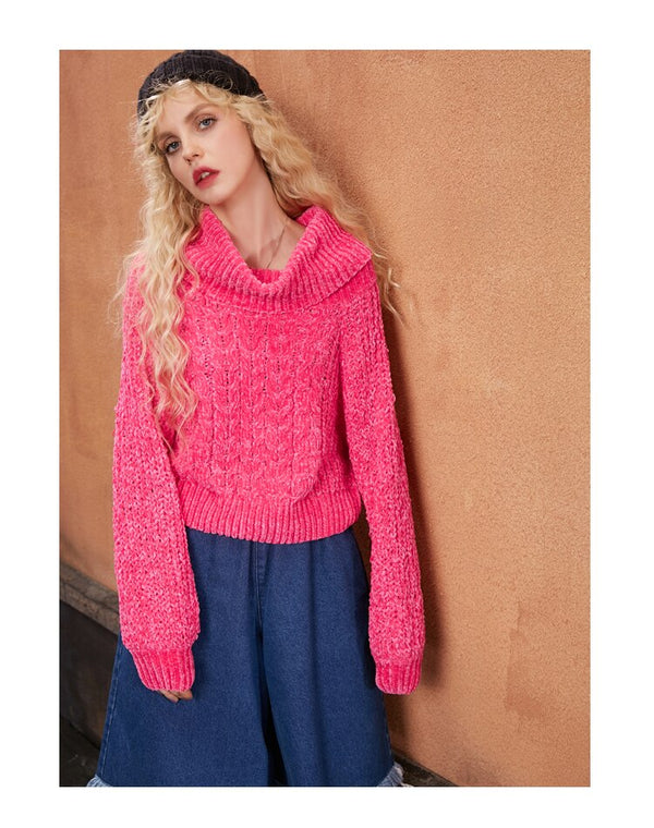 Gray Solid Knitted Casual Sweater Women Autumn Rose Red Pure Korean Ladies Off-Shoulder Top | Vimost Shop.