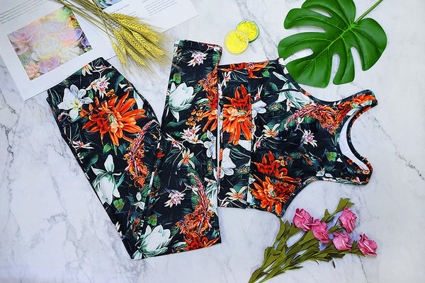 Seamless Floral Print Sports Yoga Set Gym Fitness Tracksuit Fashion Top Leggings Suit Jogging Workout Training Dance Clothing | Vimost Shop.