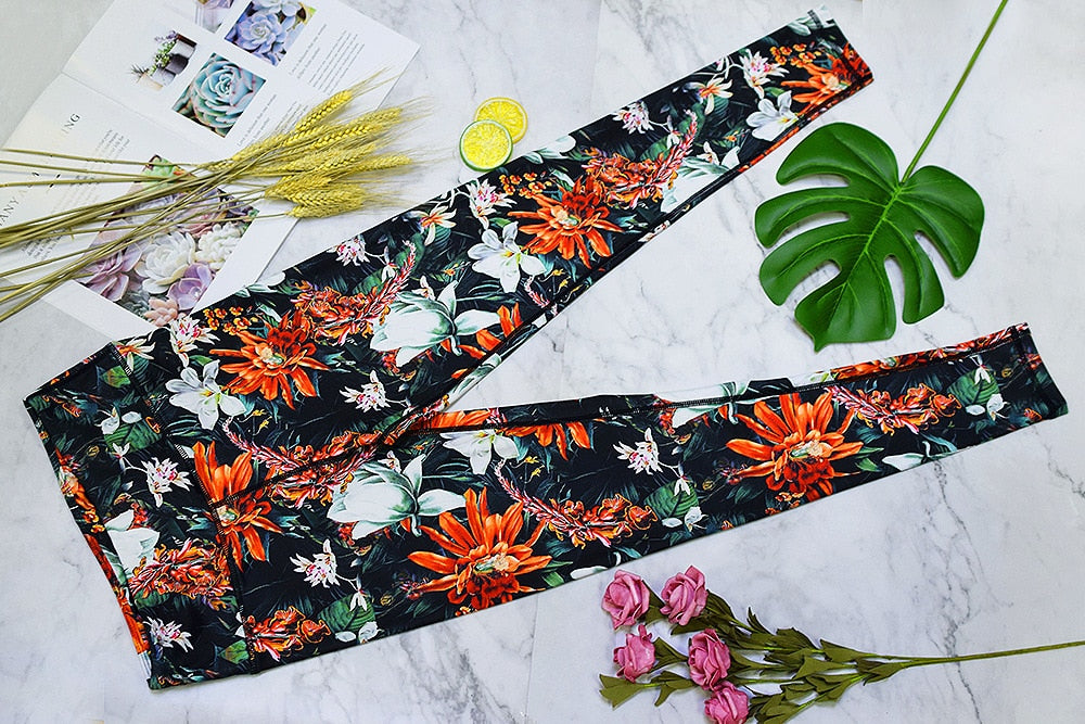 Seamless Floral Print Sports Yoga Set Gym Fitness Tracksuit Fashion Top Leggings Suit Jogging Workout Training Dance Clothing | Vimost Shop.