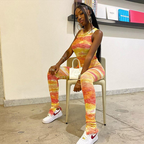 Tie Dye Print Women Sports Tracksuit Fashion Tank Crop Top Slim Pants Sexy Running Workout Two Piece Sets Energy Fitness Set | Vimost Shop.