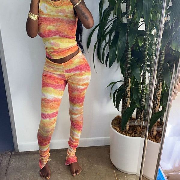 Tie Dye Print Women Sports Tracksuit Fashion Tank Crop Top Slim Pants Sexy Running Workout Two Piece Sets Energy Fitness Set | Vimost Shop.