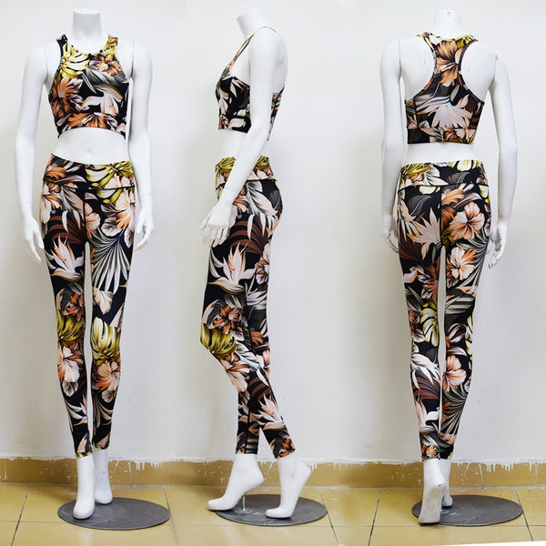 Seamless Floral Print Sports Yoga Set Gym Fitness Tracksuit Fashion Top Leggings Suit Jogging Workout Training Dance Clothing | Vimost Shop.