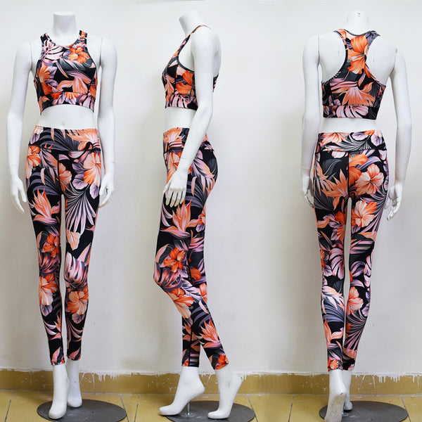 Seamless Floral Print Sports Yoga Set Gym Fitness Tracksuit Fashion Top Leggings Suit Jogging Workout Training Dance Clothing | Vimost Shop.