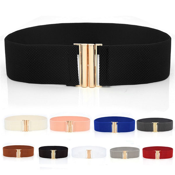 Fashion Female Brief Artificial Leather Wide Belt Women Elastic Cummerbund Strap Dress Accessories Alloy Stretch Buckle Girdle | Vimost Shop.