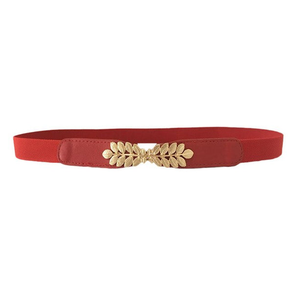 Women Belt Metal Leaf Buckle Leather Belt Elastic Waistband Skinny Slim Decoration Belt For Dress pasek damski ceinture femme #L | Vimost Shop.