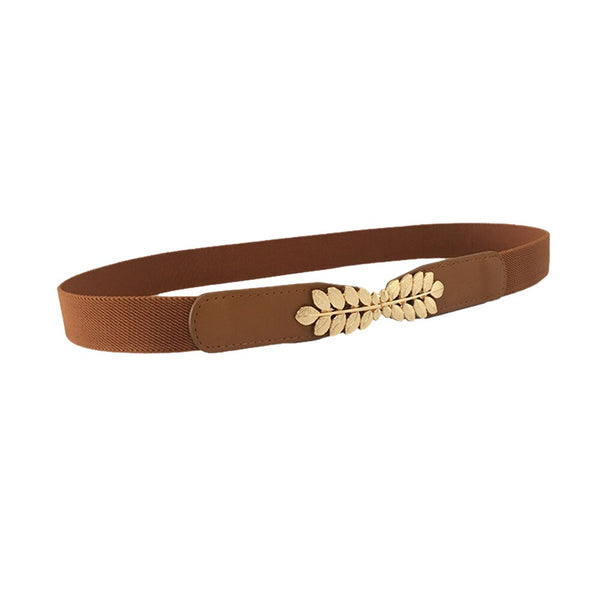 Women Belt Metal Leaf Buckle Leather Belt Elastic Waistband Skinny Slim Decoration Belt For Dress pasek damski ceinture femme #L | Vimost Shop.