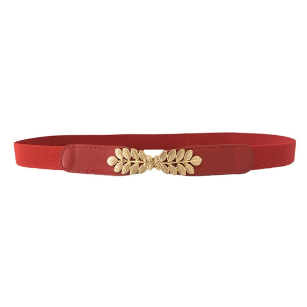 Women Belt Metal Leaf Buckle Leather Belt Elastic Waistband Skinny Slim Decoration Belt For Dress pasek damski ceinture femme #L | Vimost Shop.