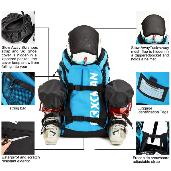 Ski Boot Backpack Lightweight and Durable Ski Bag-Stores Gear Including Helmet, Snowboard,Boots,Goggles, Gloves & Accessor | Vimost Shop.