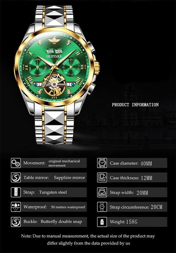 Luxury Men Watches Automatic Sapphire Green Watch Men Tungsten steel Waterproof Business Sport Mechanical Wristwatch | Vimost Shop.