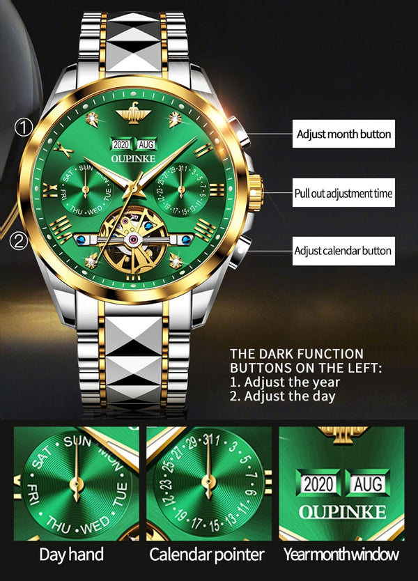 Luxury Men Watches Automatic Sapphire Green Watch Men Tungsten steel Waterproof Business Sport Mechanical Wristwatch | Vimost Shop.