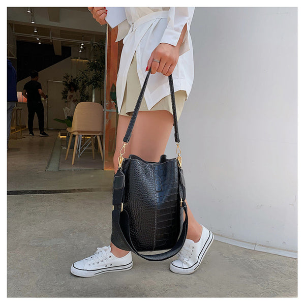 Fashion Pu Leather Big Bag Women's New Crocodile Shoulder Bucket Bag Large Capacity Travel Broadband Ladies Party Messenger Bag | Vimost Shop.
