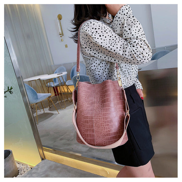 Fashion Pu Leather Big Bag Women's New Crocodile Shoulder Bucket Bag Large Capacity Travel Broadband Ladies Party Messenger Bag | Vimost Shop.