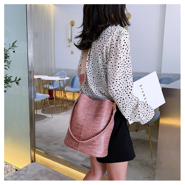Fashion Pu Leather Big Bag Women's New Crocodile Shoulder Bucket Bag Large Capacity Travel Broadband Ladies Party Messenger Bag | Vimost Shop.