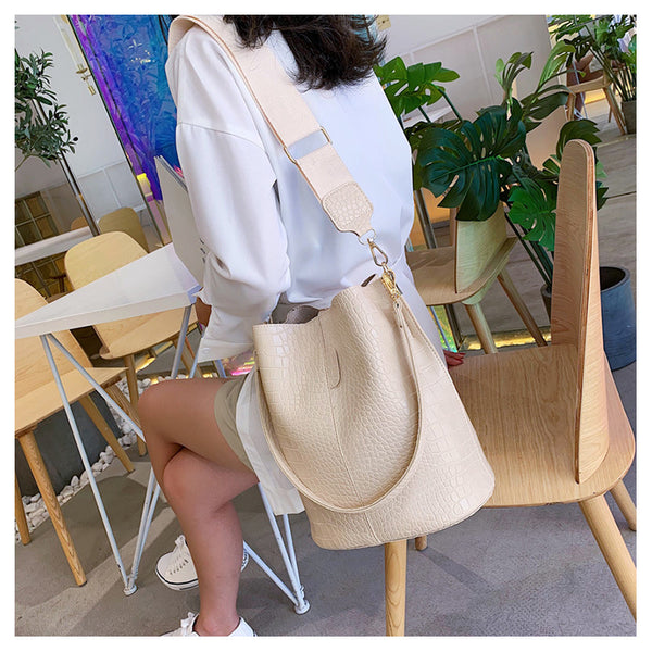 Fashion Pu Leather Big Bag Women's New Crocodile Shoulder Bucket Bag Large Capacity Travel Broadband Ladies Party Messenger Bag | Vimost Shop.