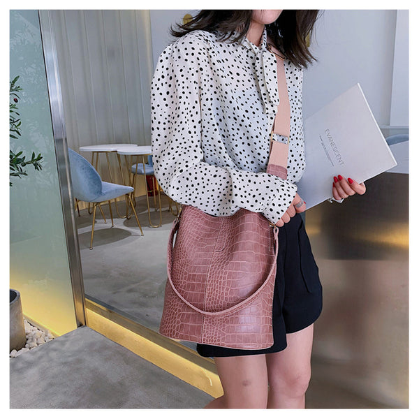 Fashion Pu Leather Big Bag Women's New Crocodile Shoulder Bucket Bag Large Capacity Travel Broadband Ladies Party Messenger Bag | Vimost Shop.