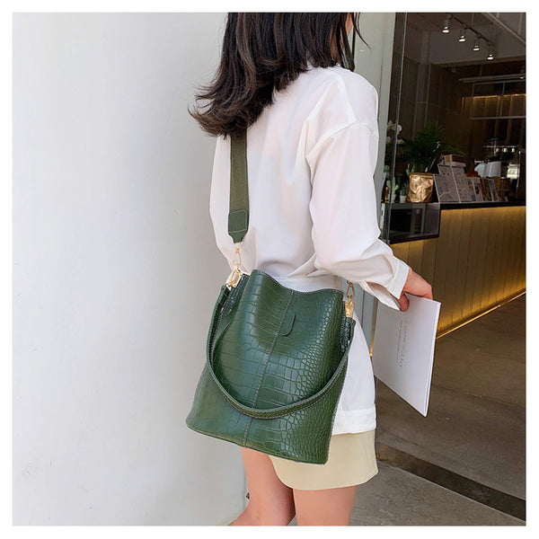 Fashion Pu Leather Big Bag Women's New Crocodile Shoulder Bucket Bag Large Capacity Travel Broadband Ladies Party Messenger Bag | Vimost Shop.