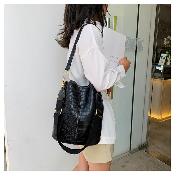 Fashion Pu Leather Big Bag Women's New Crocodile Shoulder Bucket Bag Large Capacity Travel Broadband Ladies Party Messenger Bag | Vimost Shop.