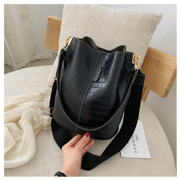 Fashion Pu Leather Big Bag Women's New Crocodile Shoulder Bucket Bag Large Capacity Travel Broadband Ladies Party Messenger Bag | Vimost Shop.