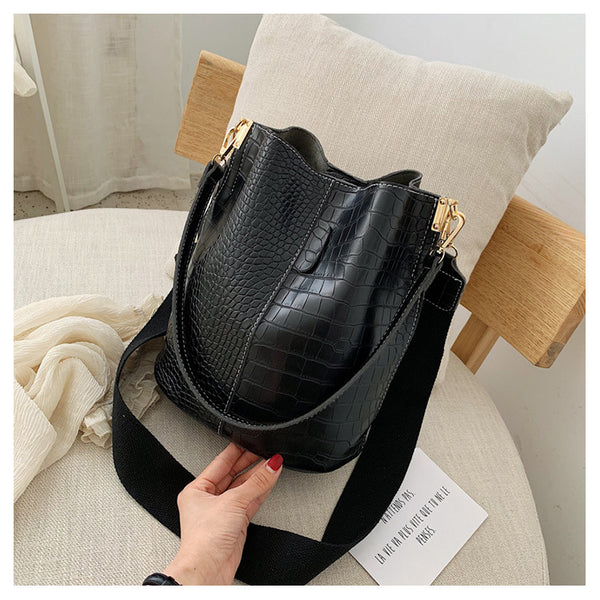 Fashion Pu Leather Big Bag Women's New Crocodile Shoulder Bucket Bag Large Capacity Travel Broadband Ladies Party Messenger Bag | Vimost Shop.