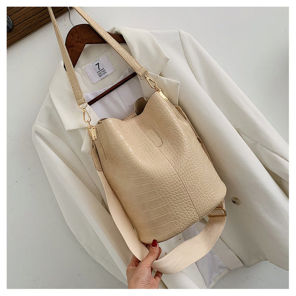 Fashion Pu Leather Big Bag Women's New Crocodile Shoulder Bucket Bag Large Capacity Travel Broadband Ladies Party Messenger Bag | Vimost Shop.