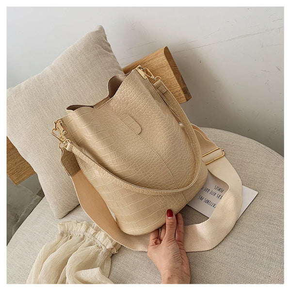 Fashion Pu Leather Big Bag Women's New Crocodile Shoulder Bucket Bag Large Capacity Travel Broadband Ladies Party Messenger Bag | Vimost Shop.