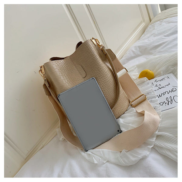 Fashion Pu Leather Big Bag Women's New Crocodile Shoulder Bucket Bag Large Capacity Travel Broadband Ladies Party Messenger Bag | Vimost Shop.