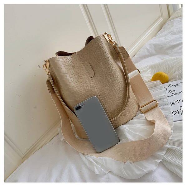 Fashion Pu Leather Big Bag Women's New Crocodile Shoulder Bucket Bag Large Capacity Travel Broadband Ladies Party Messenger Bag | Vimost Shop.