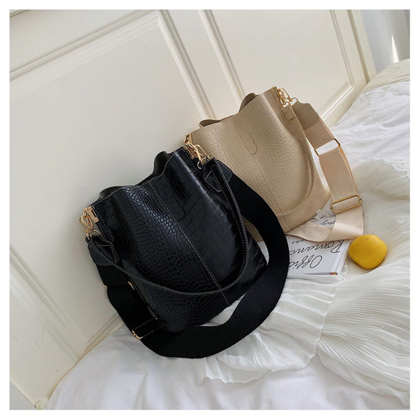 Fashion Pu Leather Big Bag Women's New Crocodile Shoulder Bucket Bag Large Capacity Travel Broadband Ladies Party Messenger Bag | Vimost Shop.
