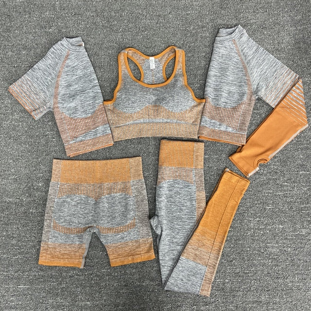 Seamless Gym Yoga Set For Women Fitness Bra Short Shirt Top Leggings Shorts Tracksuit Running Workout Sports Suit Hips Lifting | Vimost Shop.