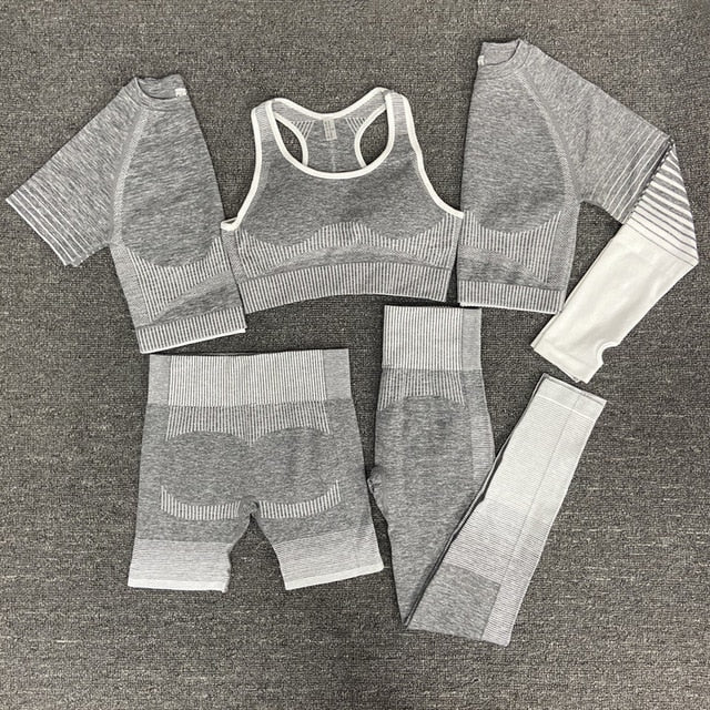 Seamless Gym Yoga Set For Women Fitness Bra Short Shirt Top Leggings Shorts Tracksuit Running Workout Sports Suit Hips Lifting | Vimost Shop.