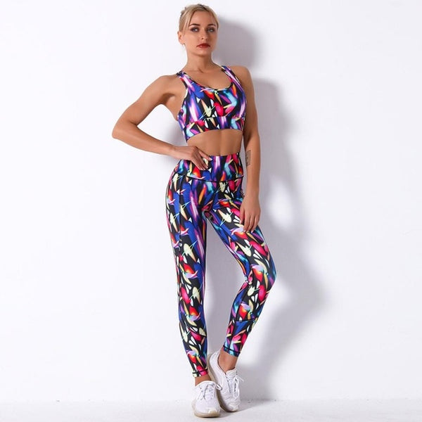 Seamless Camo Print Yoga Set Fashion Gym Fitness Vest Crop Top Leggings Suit Workout Running Straining Outfits For Women | Vimost Shop.