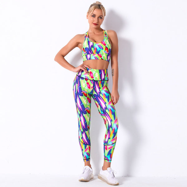 Seamless Camo Print Yoga Set Fashion Gym Fitness Vest Crop Top Leggings Suit Workout Running Straining Outfits For Women | Vimost Shop.