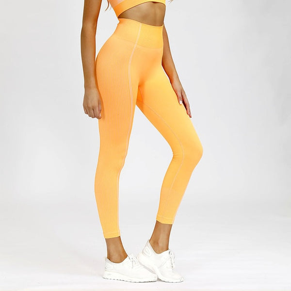 Seamless Striped Sports Yoga Leggings Fitness Training Pants Fashion High Elastics Gym Workout Running Push Up Casual Trousers | Vimost Shop.