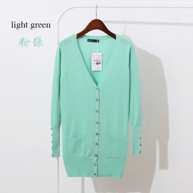 Quality Guarantee Spring Autumn Women Shell Button Brand Cardigan Long Casual Slim Cotton Solid Knitwear