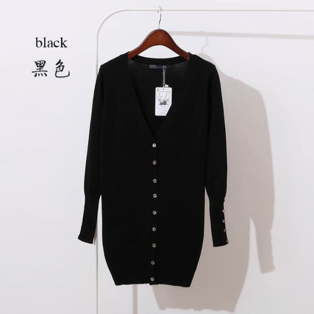 Quality Guarantee Spring Autumn Women Shell Button Brand Cardigan Long Casual Slim Cotton Solid Knitwear