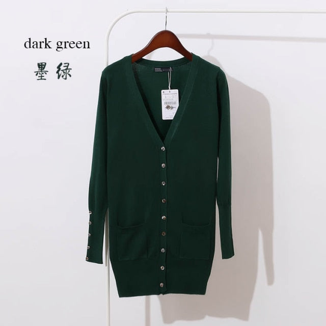 Quality Guarantee Spring Autumn Women Shell Button Brand Cardigan Long Casual Slim Cotton Solid Knitwear