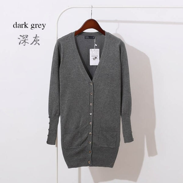 Quality Guarantee Spring Autumn Women Shell Button Brand Cardigan Long Casual Slim Cotton Solid Knitwear