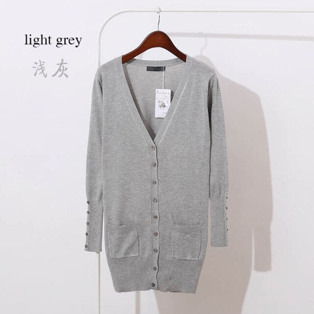 Quality Guarantee Spring Autumn Women Shell Button Brand Cardigan Long Casual Slim Cotton Solid Knitwear
