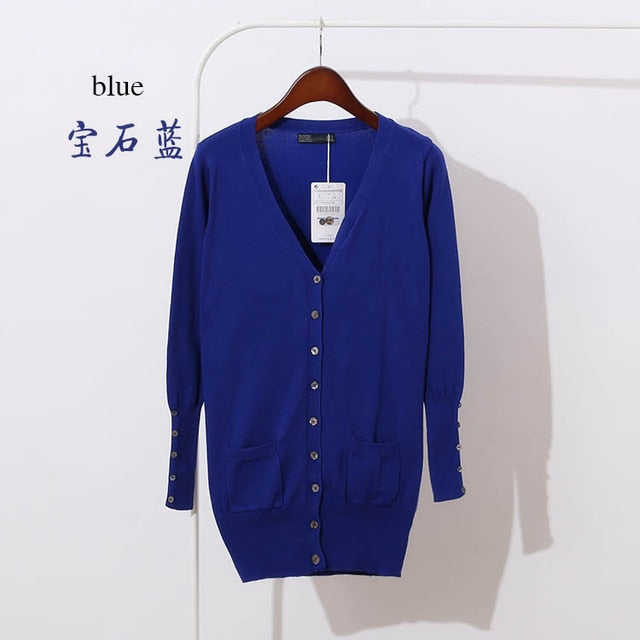 Quality Guarantee Spring Autumn Women Shell Button Brand Cardigan Long Casual Slim Cotton Solid Knitwear