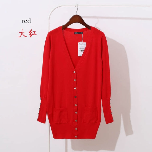 Quality Guarantee Spring Autumn Women Shell Button Brand Cardigan Long Casual Slim Cotton Solid Knitwear