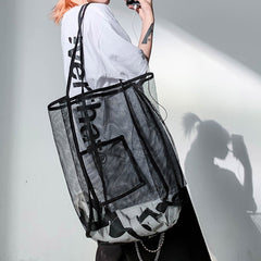Women Mesh Shoulder Bag Extra Large Capacity Handbag Solid Beach Bags Female Big Tote Ladies Simple Shopping Bag