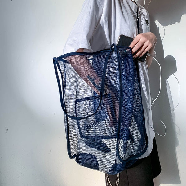 Women Mesh Shoulder Bag Extra Large Capacity Handbag Solid Beach Bags Female Big Tote Ladies Simple Shopping Bag | Vimost Shop.